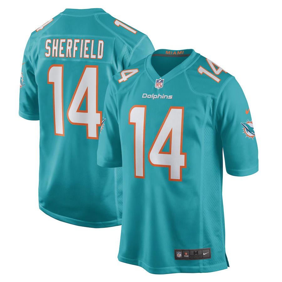 Men Miami Dolphins 14 Trent Sherfield Nike Aqua Game Player NFL Jersey